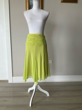 Lime Green Women's Ruched Waist Midi Skirt